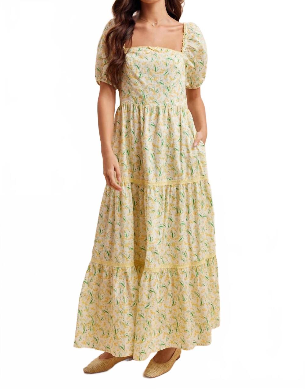 NEW IN-LOOM women's floral square neck maxi dress in marigold